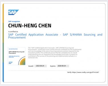 112 SAP HANA Certification CHUN-HENG CHEN